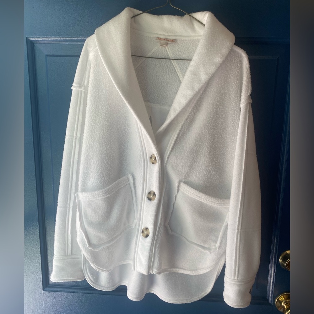 Knox Rose Fleece Jacket Womens X-small Collared Super-Soft Long-Sleeve Ivory